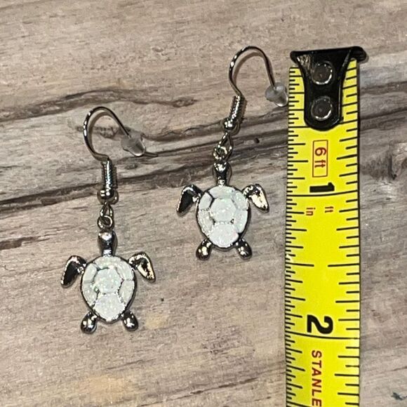 Silver White Simulated Opal Turtle Hook Drop Dangle Earring Wedding Gift - Picture 5 of 5